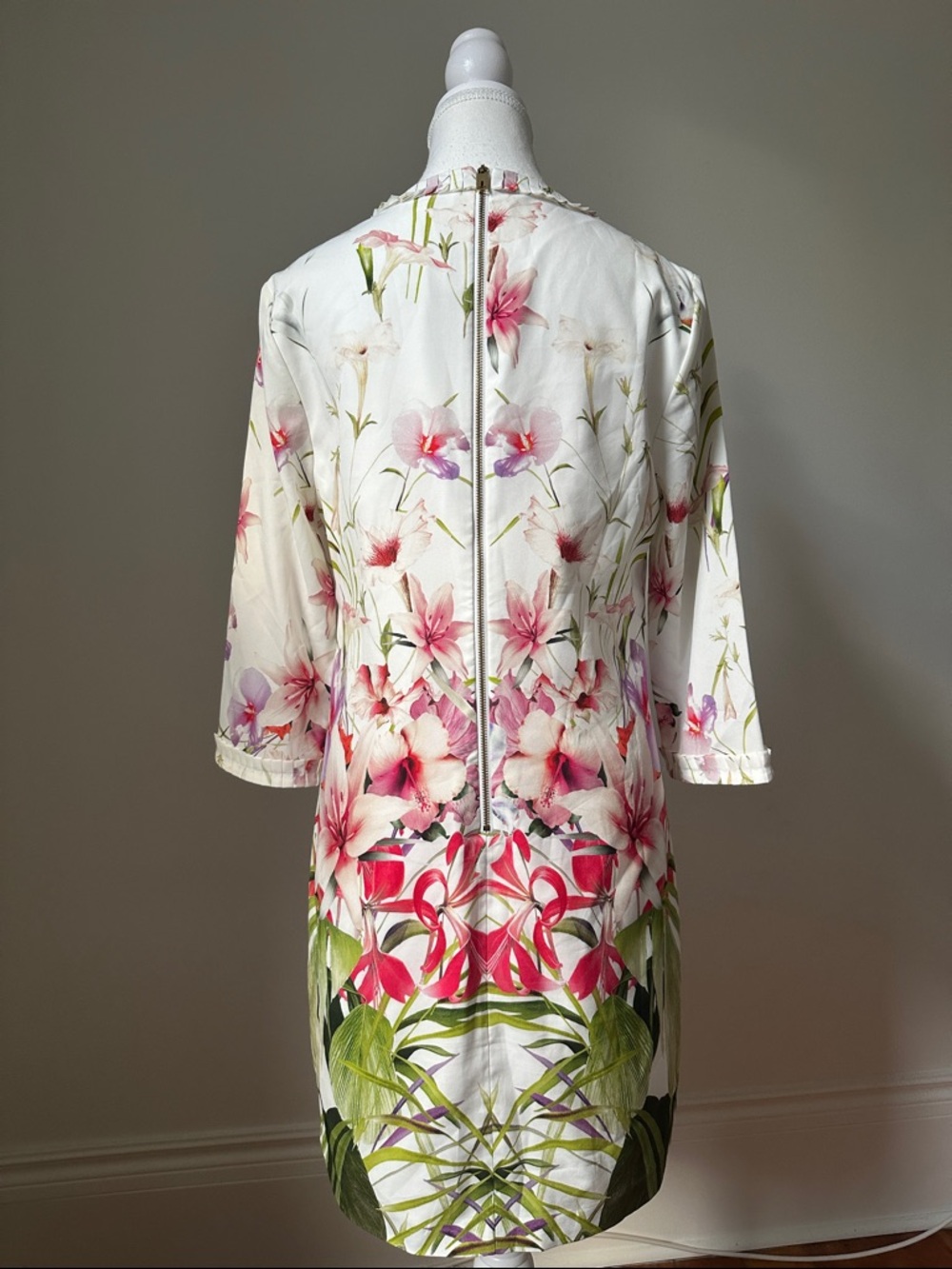 TED BAKER Oletta Mirrored Tropics Preppy Shift 3/4 Sleeve Mini Dress Size 2 - Picture 4 of 6
